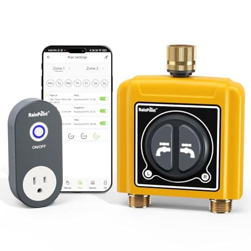 RAINPOINT WiFi Water Timer with Brass Inlet & Outlet,2 Zone WiFi Hose Timer for Lawn,WiFi Sprinkler Controller via APP/Voice Control,Automatic Watering System by Time/Weather/Quantity/Soil Moisture