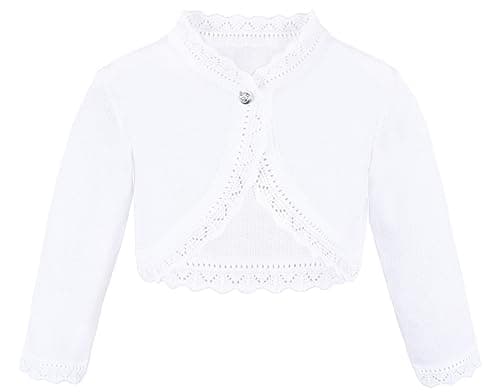 Lilax Little Girls' Knit Long Sleeve Button Closure Bolero Cardigan Shrug 3T White