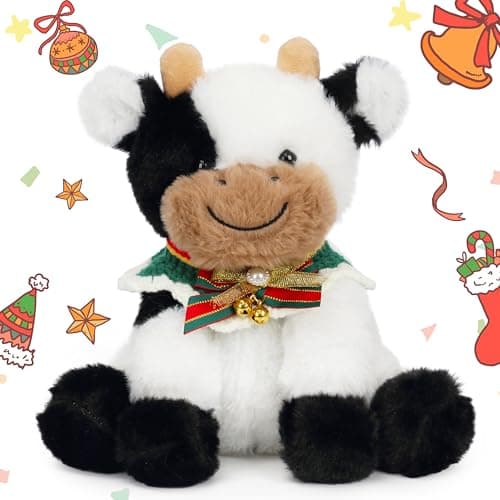 Hopearl Adorable Christmas Plush Cow Toy Floppy Dairy Cattle Soft Stuffed Animal Cute Xmas Gifts for Boys Girls Kids Toddlers 9