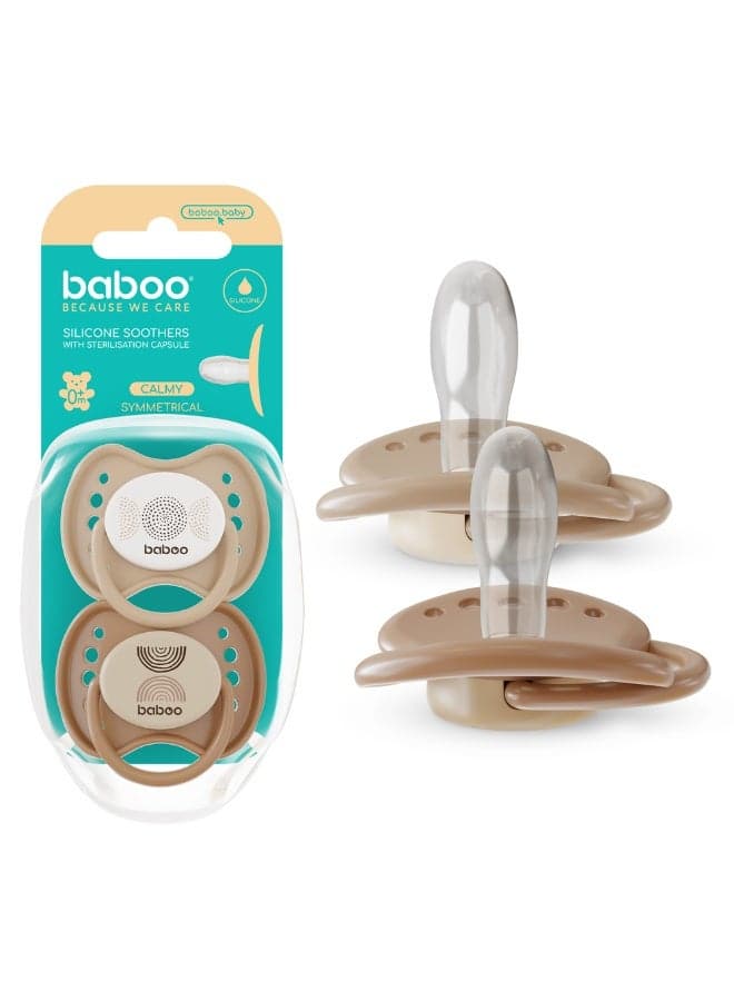 Baboo Silicone Symmetrical Baby Pacifier With Sterilizer Box | ultra-soft & Durable Silicone Soother | BPA-Free for Breastfeeding Babies | 0+ Month (Pack of 2) | Au Naturale