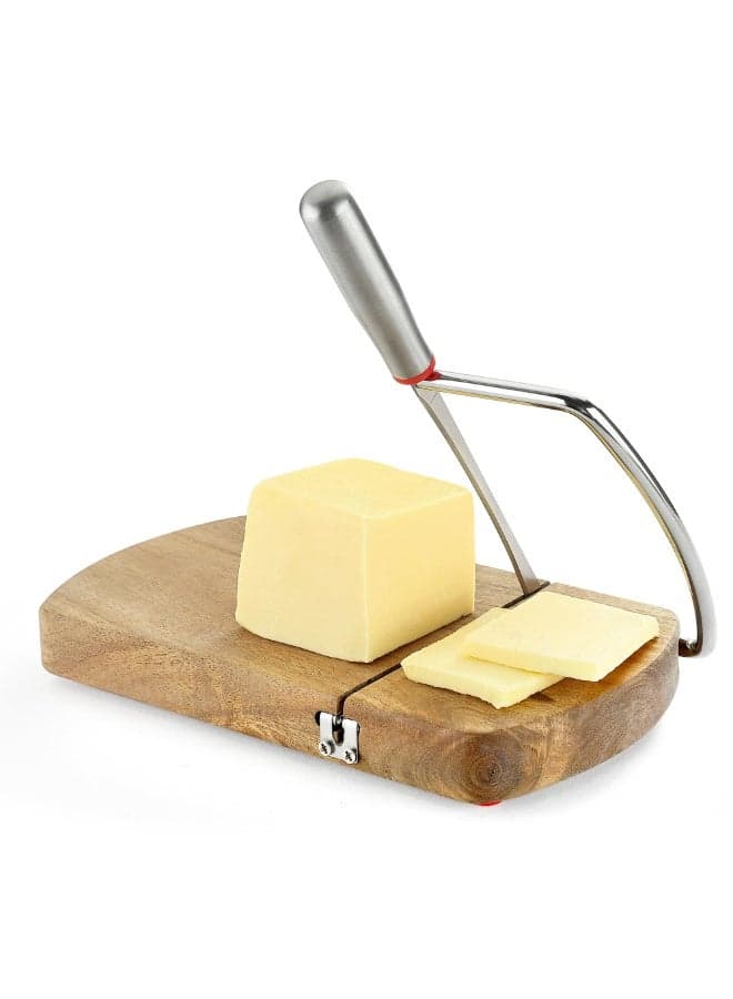 Wooden Cheese Slicer, Cheese Cutter Board with Stainless Steel Blade for Block Cheese, Vegetables, er, Sausages, Bread