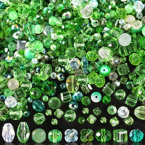 636pcs St Patricks Day Glass Beads for Jewelry Making Green Crystal Beads Sparkly Faceted Beads Hole Drilled DIY for St Patricks Day Bracelets Craft Earrings Bracelet Necklace Jewelry Making