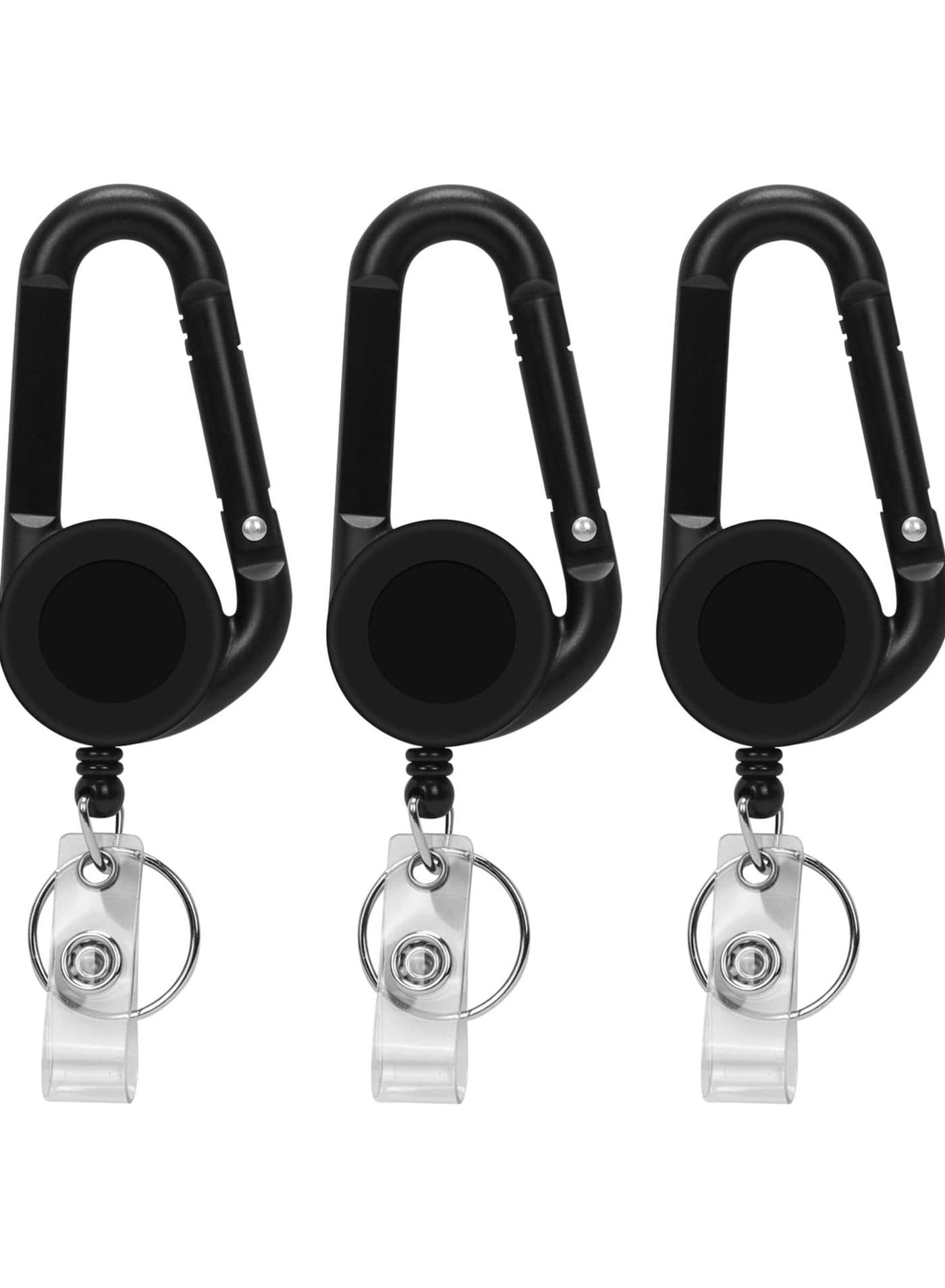 Retractable Badge Clip, ID Holder with Multifunctional Carabiner Reel Heavy Duty Keychain for Business Card Keychains (3 Pack)