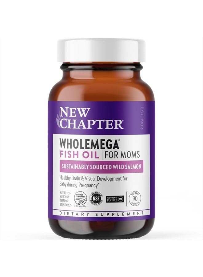 Wholemega for Moms Fish Oil Supplement - Prenatal DHA with Omega-3 + Vitamin D3 for Prenatal & Postnatal Support - 90 ct, 500mg Softgels