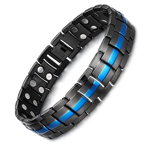 MagEnergy Magnetic Bracelets for Men Titanium Steel Magnetic Bracelet with Double Row magnets 90 Adjustable Link Bracelet Jewelry Gift Sizing Tool