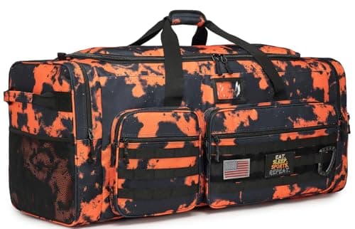 Extra Large Duffle Bag for Men, Heavy Duty Duffle Bag for Travel, Large Sports Gym Equipment Bag for Hockey Football Soccer Baseball Basketball & Team training (Orange Graffiti)