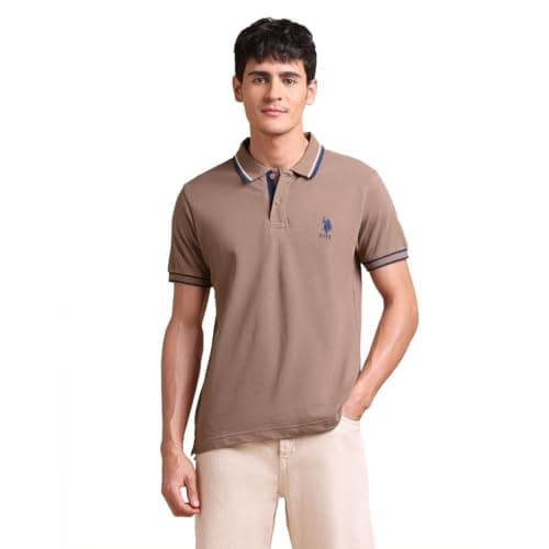 U.S.Polo Association Men's Pure Cotton Slim Fit Polo Shirt Brown