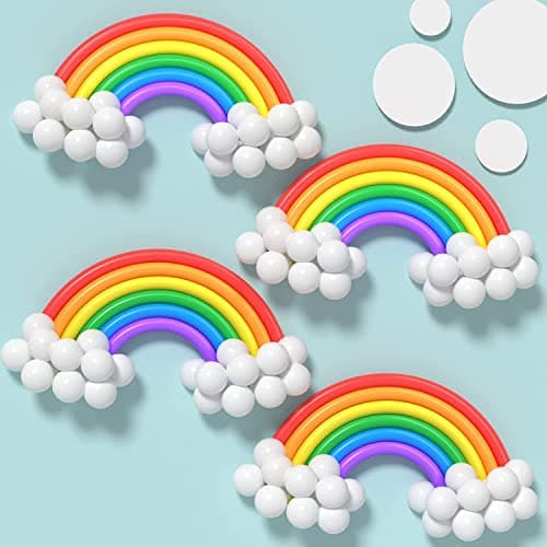 Lazybeee 107pcs DIY Rainbow Balloons Garland Kit 24PCS Colorful Long Balloons And 80PCS White Latex Balloons With Balloon Pump,Fish Wire For Rainbow Theme Party Kids Birthday Animal Party Decorations