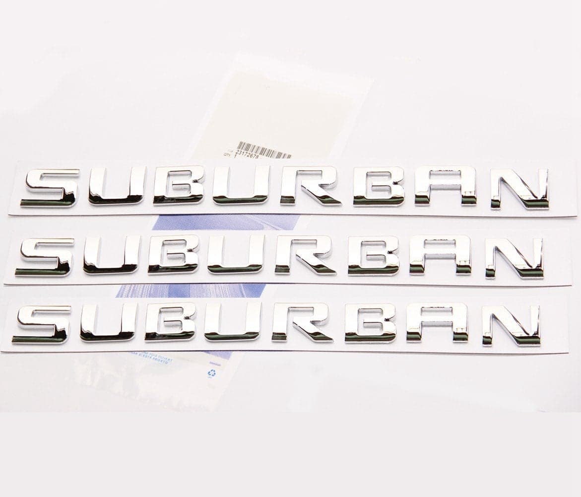 3pack OEM Suburban Nameplates Emblems ABS Letter 3D Badges Compatible with Suburban Glossy Shiny Chrome