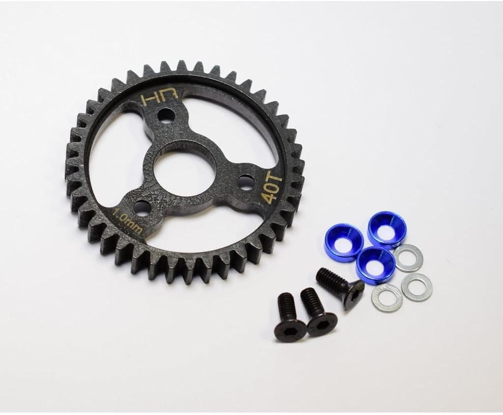 Hot Racing SRVO440 Steel Spur Gear (40T 1.0 Mod) with Blue Anodized Washers - Compatible with Traxxas