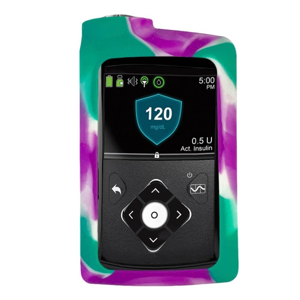 Sugar Medical Soft Silicone Cover Compatible for use with MiniMed 630G MiniMed 640G MiniMed 670G MiniMed 770G and MiniMed 780G Insulin Pumps Case to Protect Your Insulin Pump PurpleGreenWhite