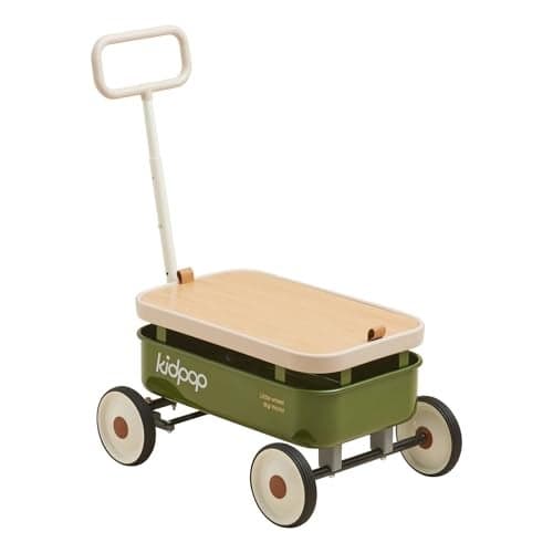 kidpop PULAWild 3in1 Kids PullAlong Wagon Toddlers Push Walker for 258 Removable Wooden Cover and Adjustable Handlebar Birthday Gifts Max Weight 33 lbs Green