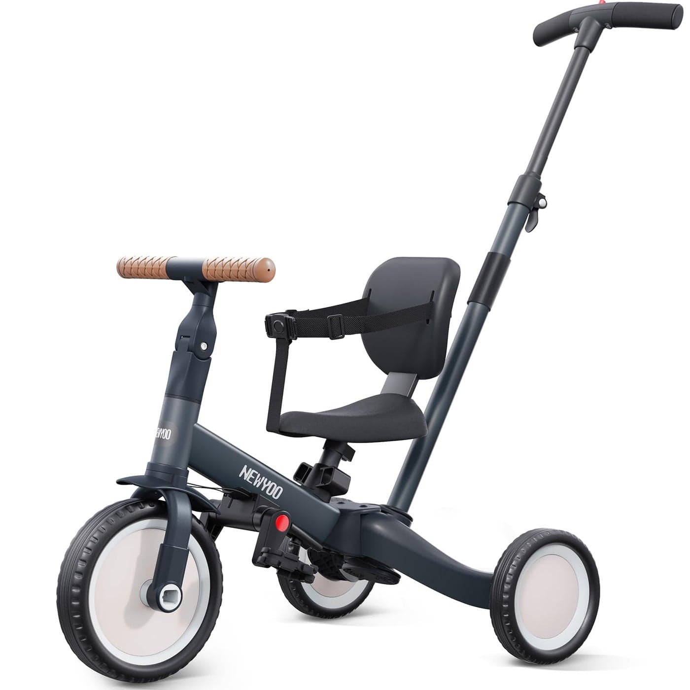 newyoo Tricycle for Toddlers 1-3, Toddler Bike, Trike with Push Handle, Perfect Boys and Girls Birthday Gift and Toys, Balance Bike with Backrest and Safety Belt, TR007, Dark Gray