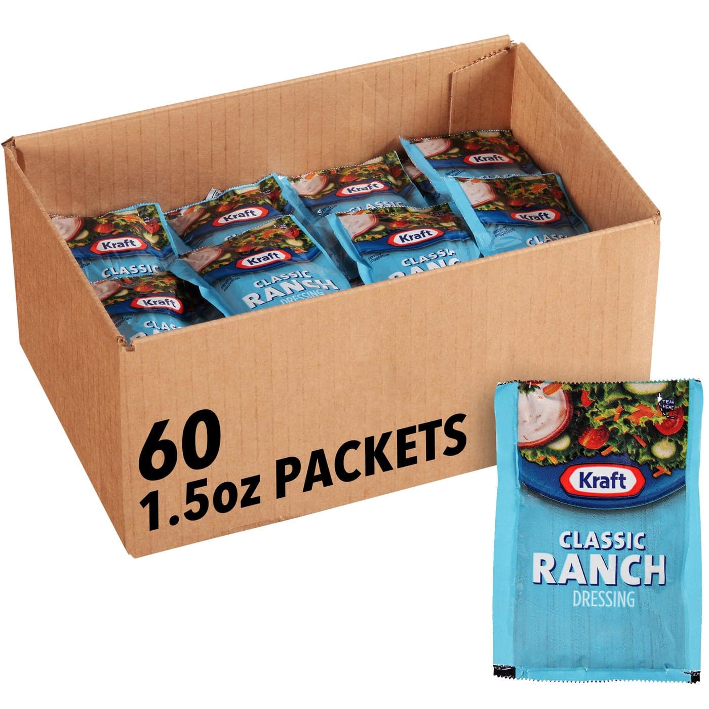 Kraft Ranch Salad Dressing Single Serve Packet 15 oz Single Serve Packets Pack of 60