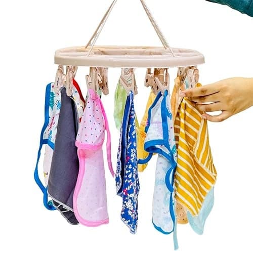 Infantbond Baby Clothes Hanger Rack | Portable & Rotatable Clips | 20 Clips Cloth Drying Hanger | Space Saving Travel & Durable.