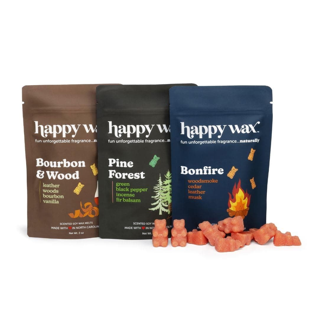 Happy Wax Cozy Cabin Winter Scented All Natural Non Toxic Soy Wax Melts 6 Total Oz of Scented Wax Melts Collection Includes Bonfire Bourbon Wood and Pine Forest