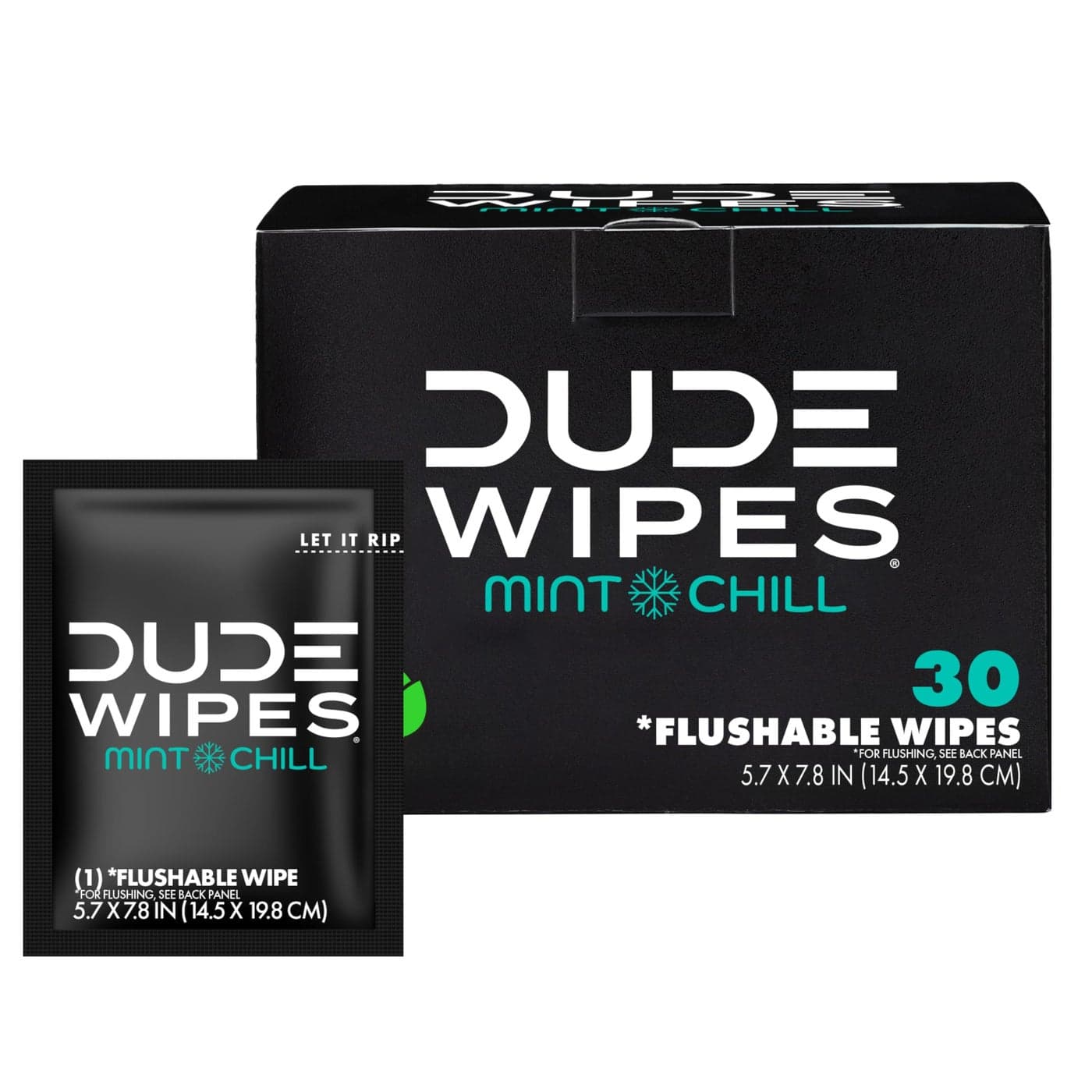 DUDE Wipes OnTheGo Flushable Wipes 1 Pack 30 Count Mint Chill ExtraLarge Individually Wrapped with Eucalyptus Tea Tree Oil Septic and Sewer Safe