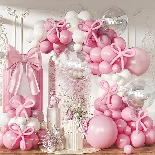 Pastel Pink and White Balloons Arch Kit 18 Inch7 Clear Light Baby Pale Pink Bow Balloon Garland 118 Pcs Macaron Long Balloon as Bow Decor for Girls Birthday Baby Shower Decoration