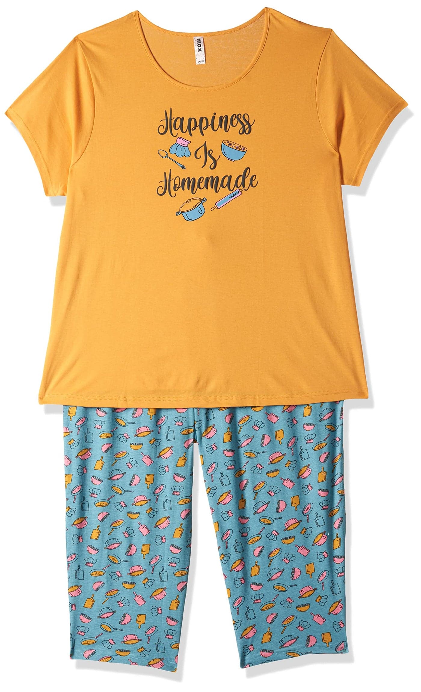 Max Plus Size Women Printed Lounge T-Shirt with Capris Mustard