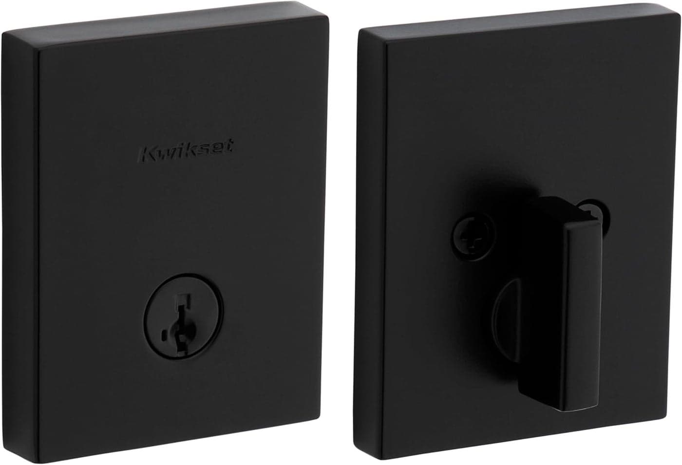 Kwikset San Clemente Deadbolt Lock Matte Black Rectangle Exterior Keyed Front Entry Door Pick Resistant SmartKey Rekey Security Single Cylinder Dead Bolt with Microban Protection