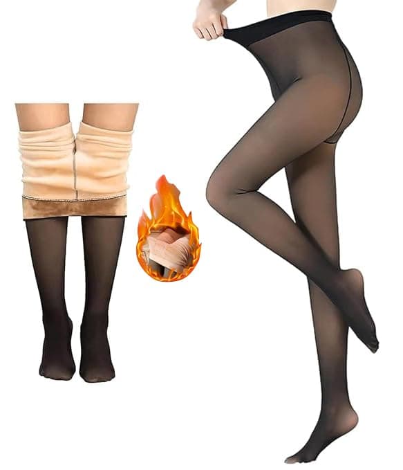 FIMALIA Soft Touch Thermal Skinny Tights for Women,Ultimate Warm Fleece Leggings for Women, Thermal Winter Tights, Free Size (Waist Size : 26 to 34 Inch Stretchable) Black