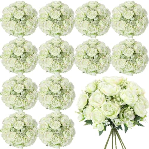 Geosar 16 Bundles Artificial Peonies Flowers Fake Silk Peony Bouquet Faux Peonies Flowers Bulk for Decoration Vase Floral Arrangements Wedding Party Table (Green)