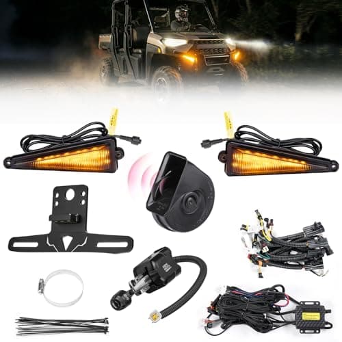 KEMIMOTO UTV Turn Signal Kit w/Dash Indicator & Turn-Sync Taillight, Plug and Play Blinker kit with Triangle Light, Column Switch, Hazard, Horn, Plate Holder Compatible with Polaris Ranger Rzr General