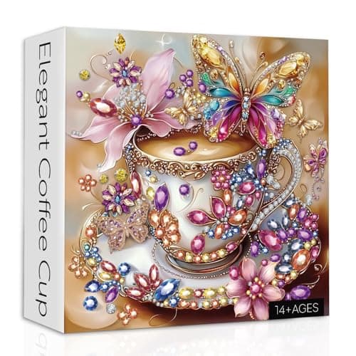 Coffee Cup Puzzles for Adults 1000 Pieces Colorful Flower Butterfly Teacup Jigsaw Puzzles Crystal Jewel Floral Cups Puzzle as Home Decor