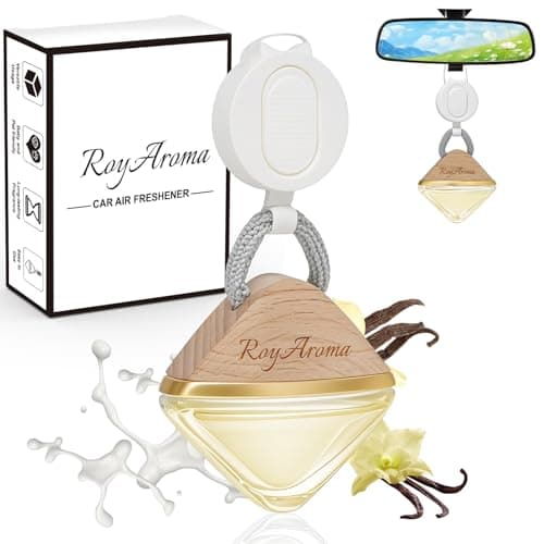 Royaroma Vanilla Car Air Fresheners Long Lasting Hanging Car Fresheners for Women Men Luxury Perfume Essential Oil Cars Diffuser Adjustable Rope Auto Air Freshener