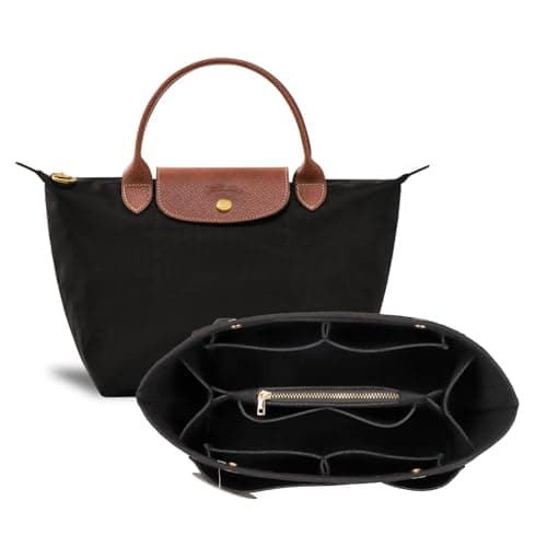 ETTP Purse Organizer Insert for le pliage Tote,Handbag Organizer Compatible with le pliage Shoulder Bag Large/Small,LE PLIAGE Top Handle Small/Medium (Black, Large)