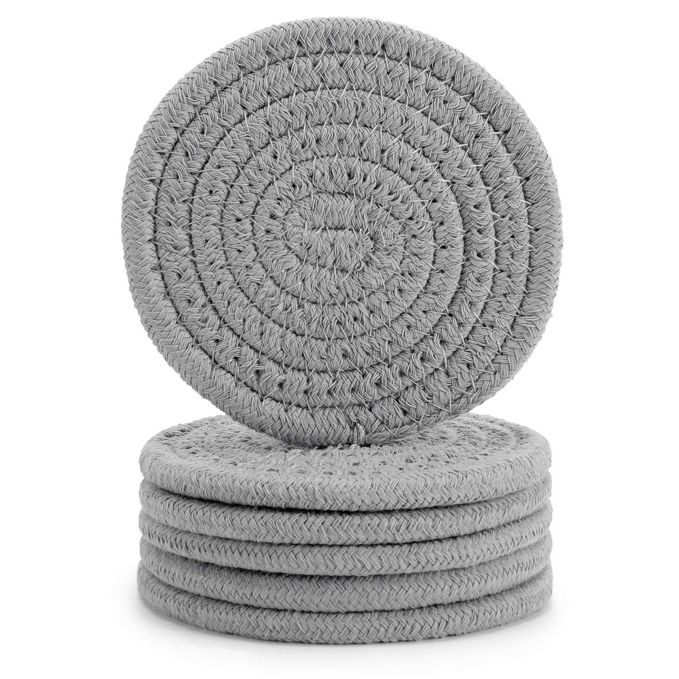 ABenkle 8 Pcs Drink Coasters with Holder Cotton Woven Absorbent Coasters for Drinks Minimalist Home Decor Coaster Set for Wooden Tabletop Protection Table 43 inches Mixed Brown