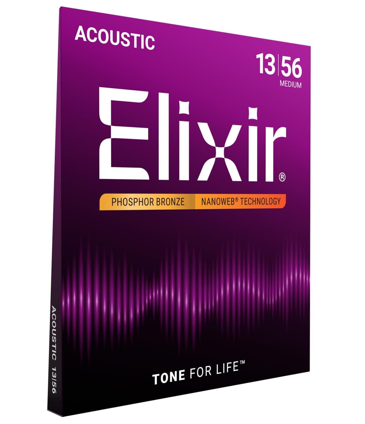Elixir Strings, Acoustic Guitar Strings, Phosphor Bronze with NANOWEB Technology, Longest-Lasting Rich and Full Tone For Life with Comfortable Feel, 6 String Set, Medium 13-56