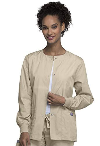 Cherokee Women's Snap Front Warm Up Jacket, Khaki, Small