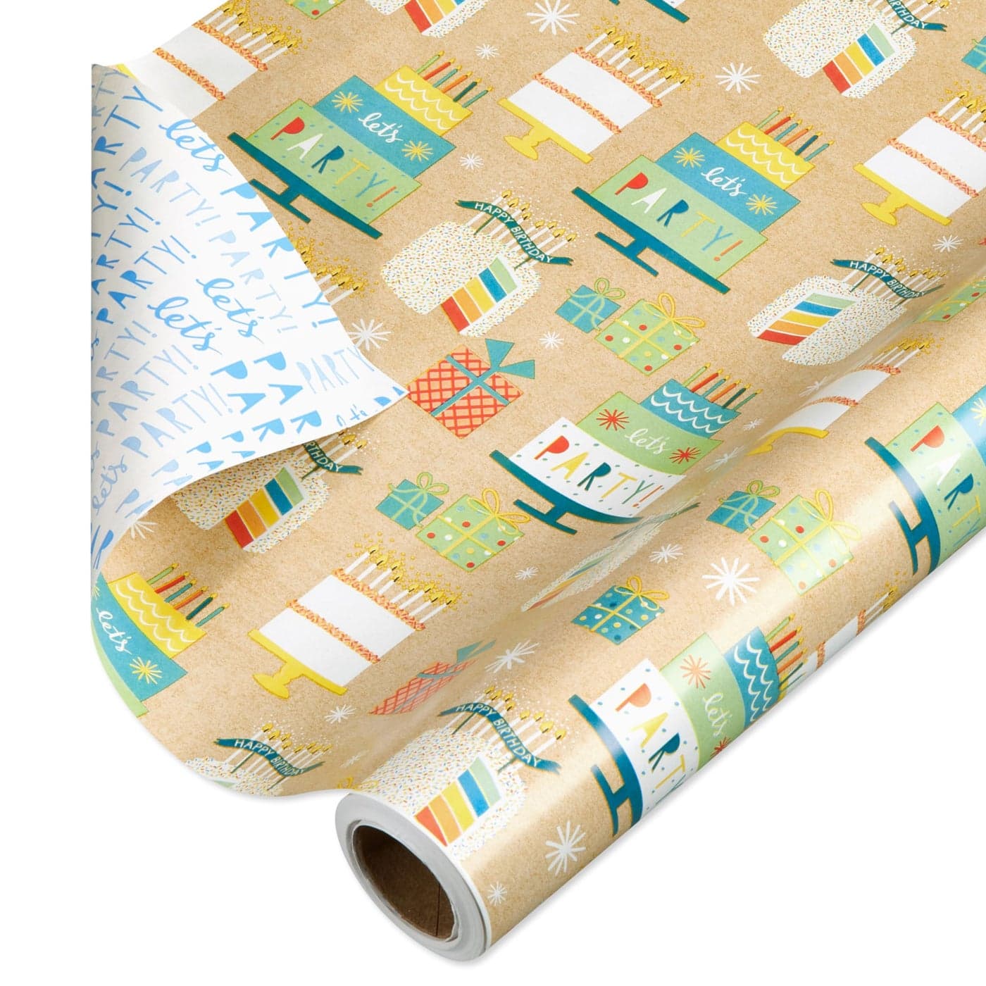 American Greetings 175 sq ft Reversible Wrapping Paper for Birthdays and All Occasions Birthday Cakes and Gifts 1 Roll 30 in x 70 ft