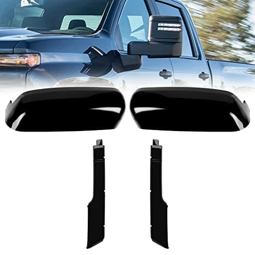 Glossy Black Towing Top+Side Clip-On Mirror Covers Replace for 2020 2021 2022 2023 2024 2025 Chevy Silverado GMC Sierra 2500HD 3500HD (Black)