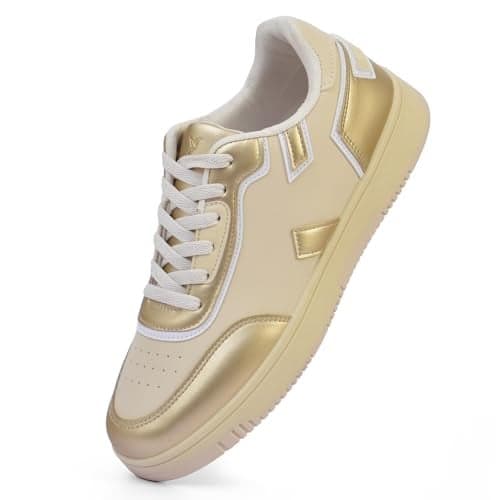 YOHO Jewel Women’s Stylish Metallic Detailing Casual Sneakers | Beige - UK 7
