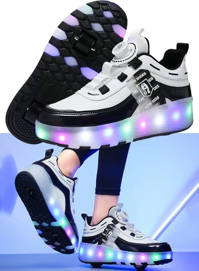 Roller Skates Kids Roller Shoes Boys Girls Sneakers with Wheels Flashing Sport Sneaker Rechargeable Roller Skates Children's Gift (E)