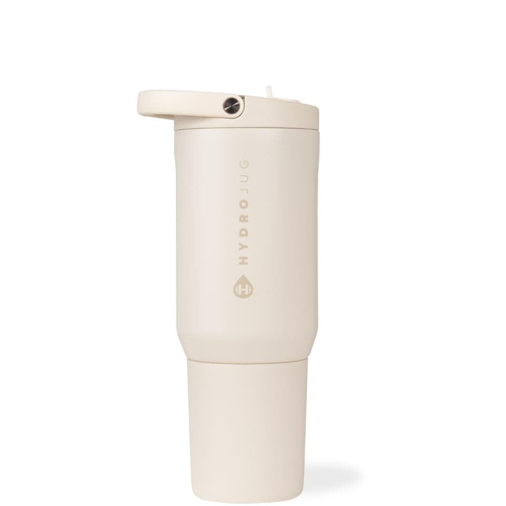 HydroJug Sport Stainless Steel Tumbler with Straw Vacuum Insulated 20oz Leakproof Water Bottle Ergonomic Design Reusable Dishwasher Safe Rubber Base Durable for Gym or Outdoors Cream