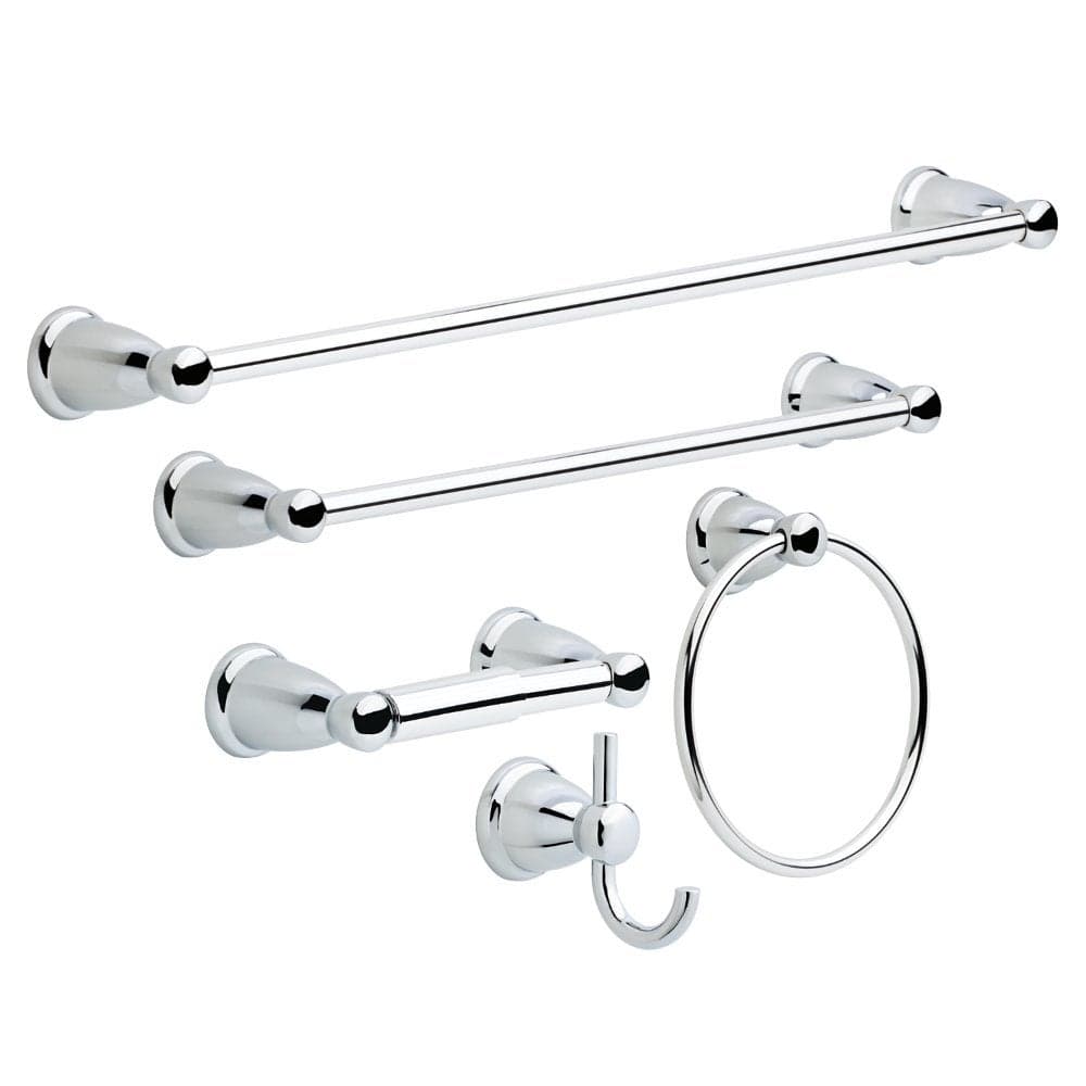 Franklin Brass Kinla 5Piece Bathroom Set Polished Chrome 18 and 24 Towel Bar RacksToilet Paper Holder Ring Hook KIN5PCPC