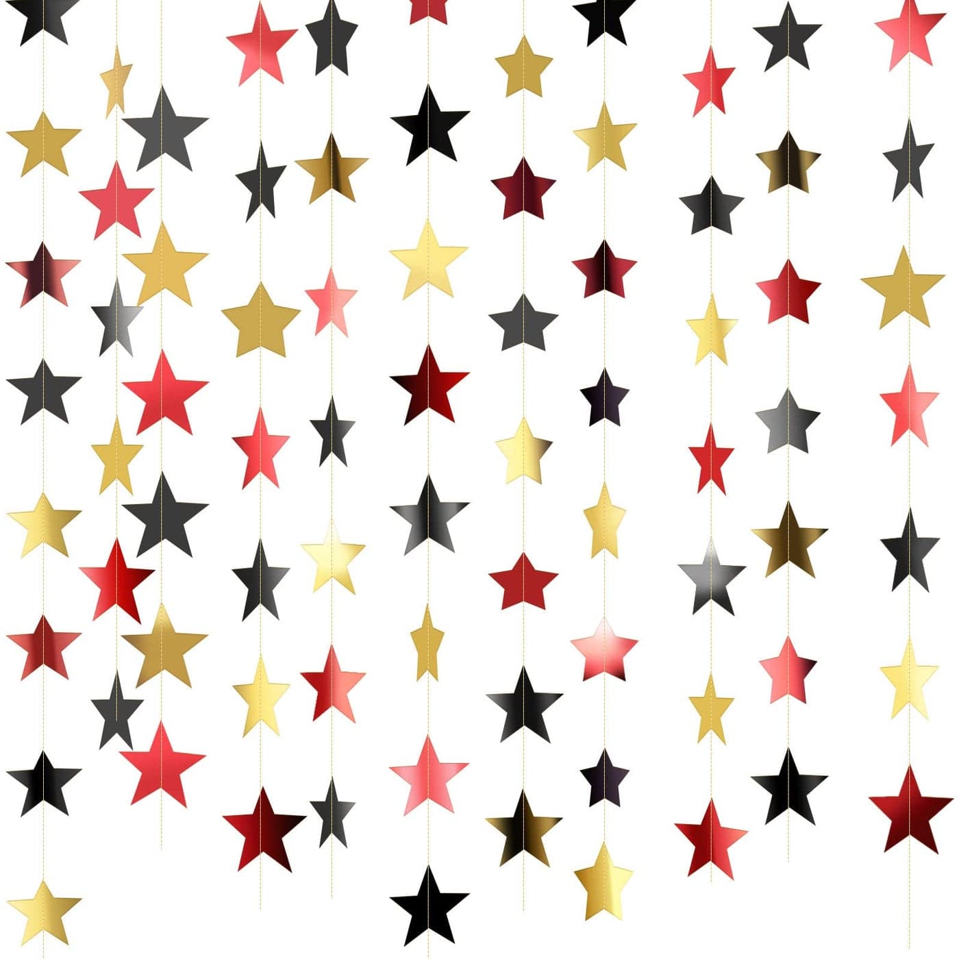 Patelai Glitter Star Garland Banner Decor 130 Feet Star Hanging Bunting Banner Bright Backdrop for 2025 Graduation Prom Wedding Birthday Christmas Party SuppliesRed Black Gold