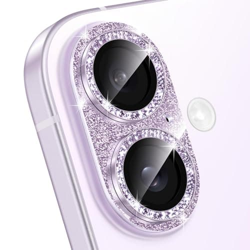 Matekxy for iPhone 17 Camera Lens Protector Glitter - Cute Girly Metal Bling Camera Cover for Women, 9H Anti-Scratch Tempered Glass with Aluminum Edging, Lavender