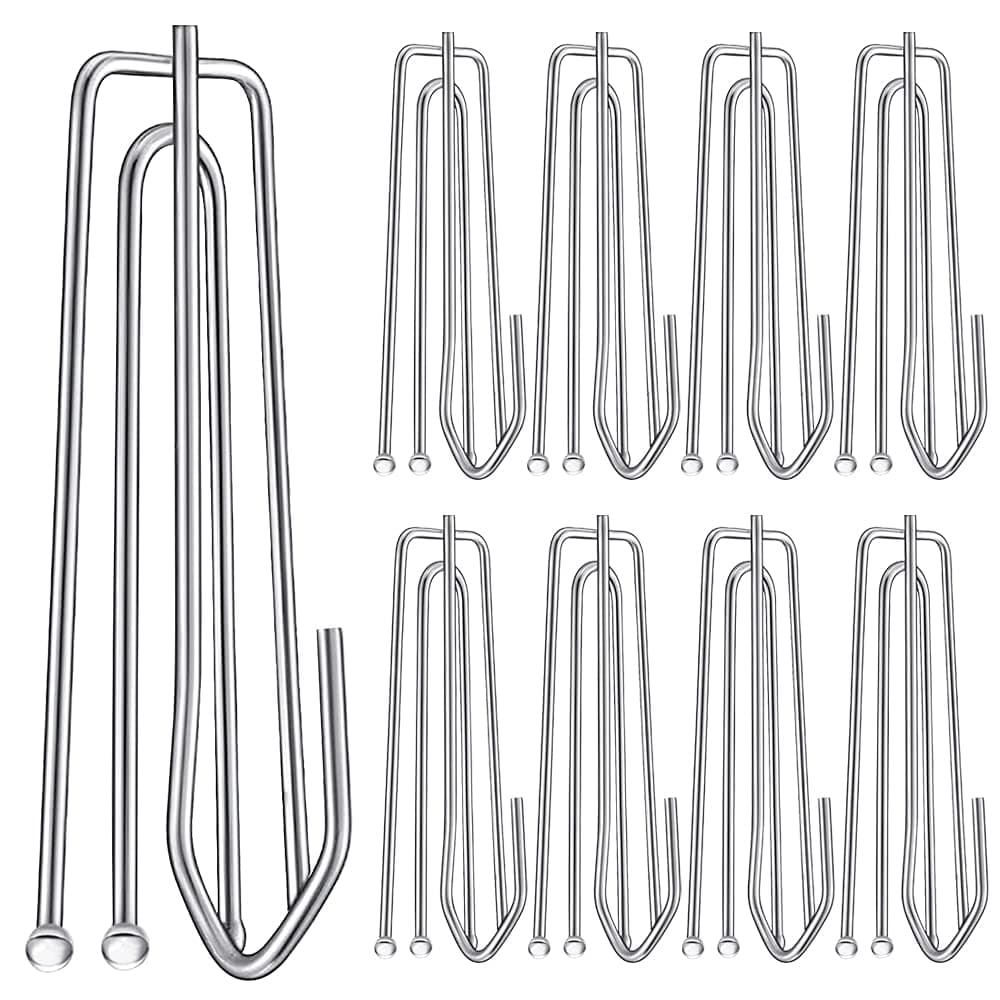 60PCS Stainless Steel Drapery Hook and Pin for Pleated Drapes 4 Prongs Pinch Pleat Clips Traverse Pleater 4 End Curtain Hangers for Window Door Bathroom Curtain