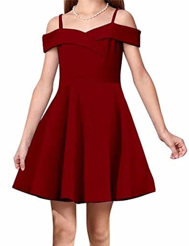 LuckyShe Big Girls Princess Dresses Elegant Cold Shoulder A Line Swing Party Dress for Kids,Dark Red,10 Years