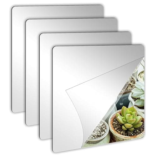 Twinster Mirror Stickers (Pack of 4) Acrylic Rectangular Shape for Wall, Living Room, Bathroom Flexible Stickers Full Length Unbreakable Self-Adhesive Wall Mirror (Square) 20.32x 20.32cm