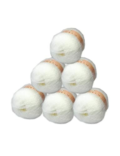 6 Balls Angora Mohair Wool Yarn Soft Fingering Baby Mohair Cashmere Hand Crochet Yarn for Knitting DIY Scarf Sweater Thread 300g (White)