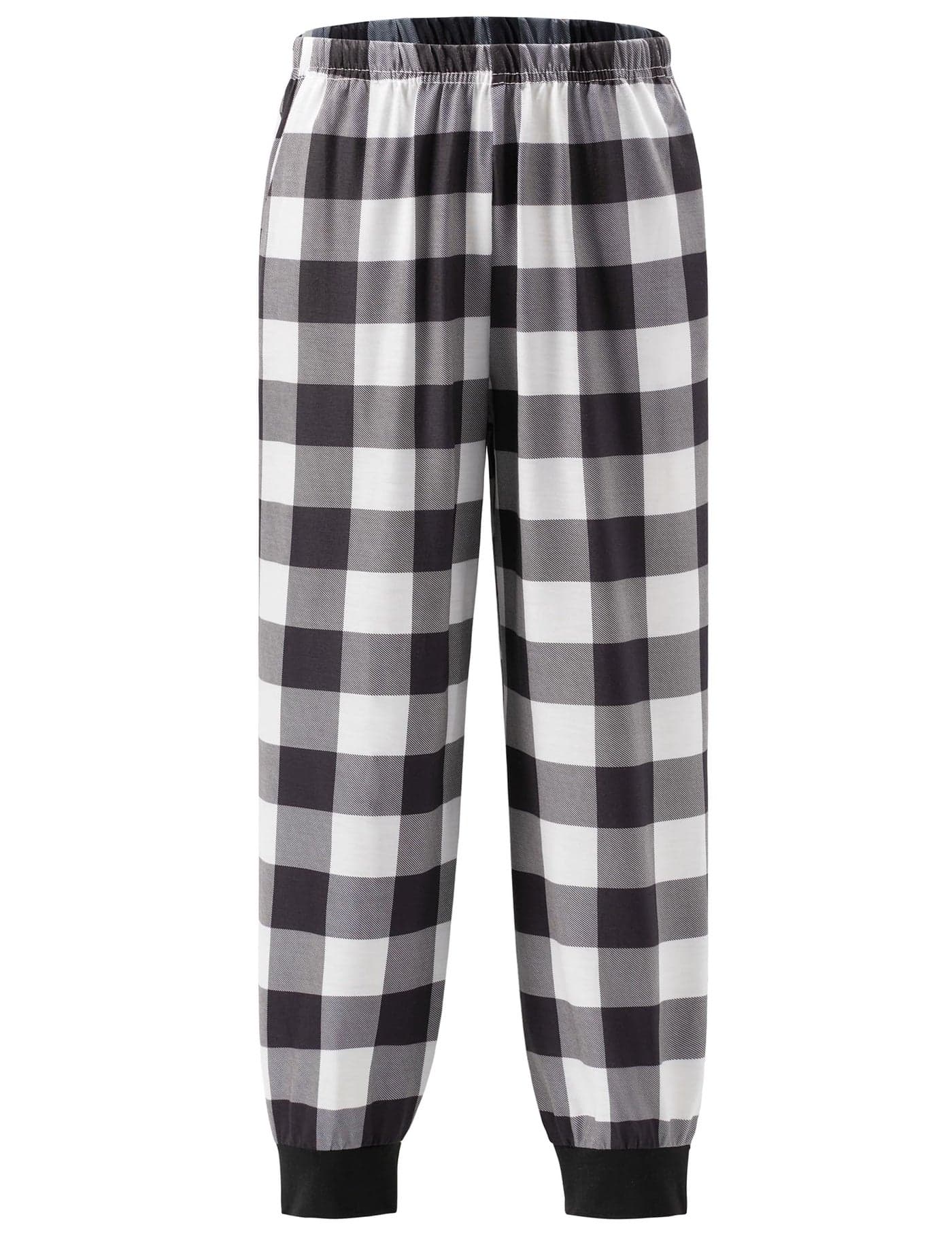 Ekouaer Boys Jogger Pajama Long Plaid Pj Pants Elastic Waistband Lounge Pants with Pockets Black Plaid 13-14 Years