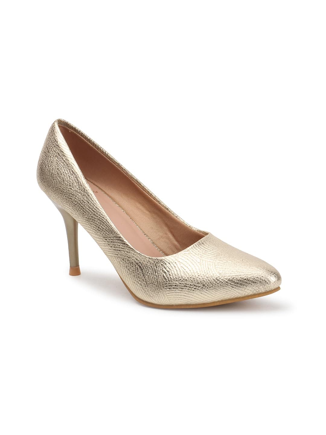 Carlton London Women Gold Stylish Slip-on Pump Shoes with Stiletto Heels, Pointed Toe (36)