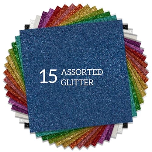FANSGUAR HTV Glitter Heat Transfer Vinyl 12x12 Bundle 15 Sheets Iron on for DIY Design Shirts Gifts Assorted 15 Colors