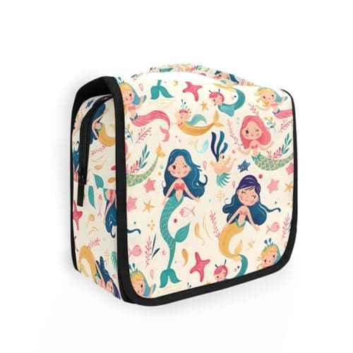 senya Hanging Travel Toiletry Bag Cute Kit Makeup Case Cosmetics Organizer for Men Women Cute Mermaids And Friends