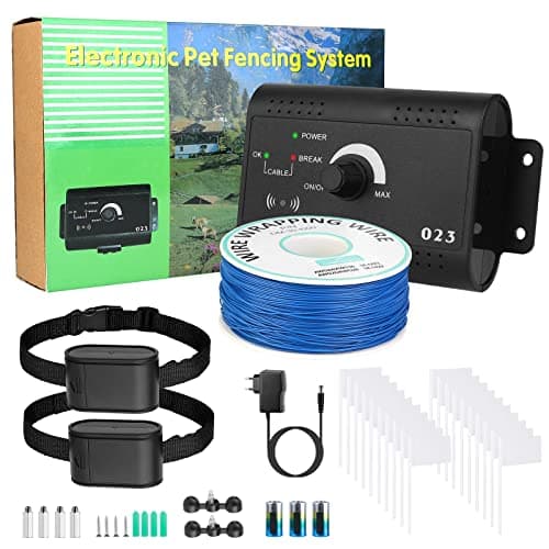 KOCASO Electric Dog Fence System Covers up to 12 Acre for Dogs Over 4 lb 2 Ajustable Waterproof Collar with 984 Feet WireSuitable for Small Medium Large Dogs Black 2 with 2 Collars